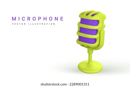 3d microphone for radio, music or karaoke. Audio equipment for broadcasts and interviews in cartoon style. Vector illustration.