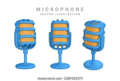 3d microphone for radio, music or karaoke. Audio equipment for broadcasts and interviews in cartoon style. Vector illustration.