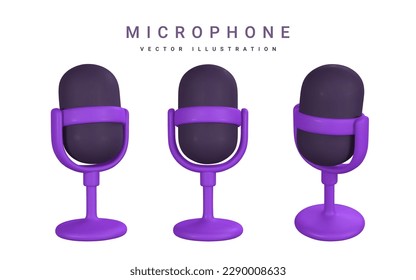 3d microphone for radio, music or karaoke. Audio equipment for broadcasts and interviews in cartoon style. Vector illustration.