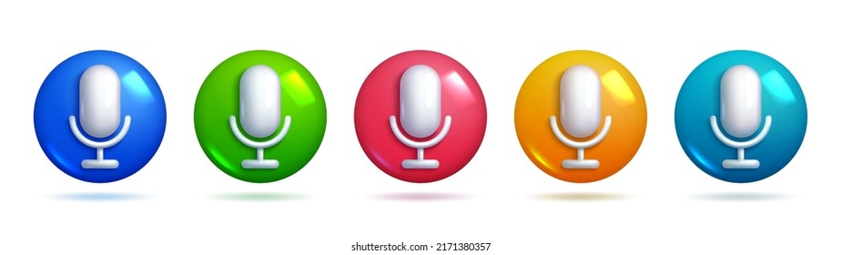 3d microphone realistic icons. Colorful elements for creative designs and concepts. 3d Sets of Vector Elements.