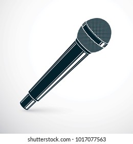 3d microphone vector illustration isolated on white. Social media communication idea, journalism concept.