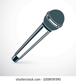 3d microphone vector illustration isolated on white. Social media communication idea, journalism concept.