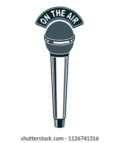 3d microphone vector illustration isolated on white. Radio broadcasting concept. On the air.