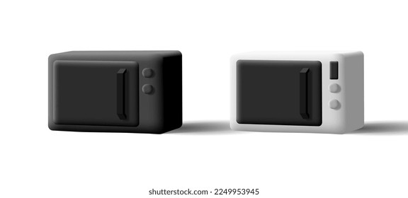 3D microwave black and white on a white background. For cooking and heating food. Modern vector graphics.