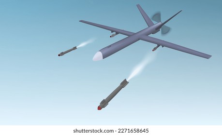 Avión teledirigido de combate militar 3D con misiles. Vector EPS10