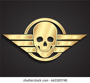 3d military winged skull gold symbol 