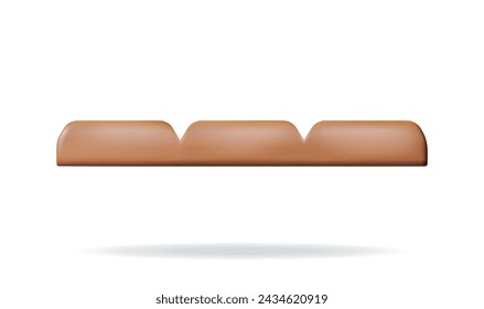 3D Milk Chocolate Bar Side View Isolated on White. Render Brown Chocolate Piece. Sweet Delicious Candy Product. Cocoa Tasty Dessert. Realistic Vector Illustration