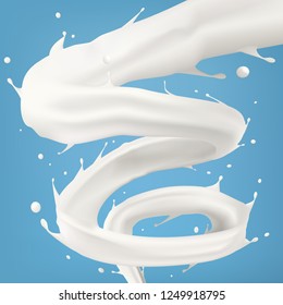 3d Milk Or Cream Spiral Jet Tornado Twisted In The Air. EPS10 Vector