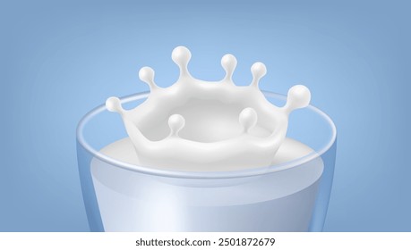 Salpicadura De Leche 3D En Vaso Debido A Una Gota De Yogur. Vector EPS10