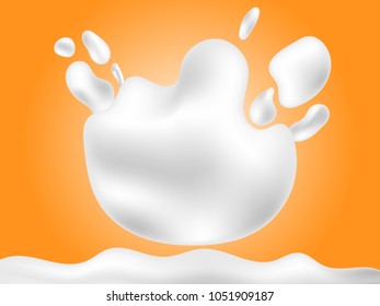 3D Of Milk Splash Shape Heart On Color Background. Water Splash Texture. Abstract Liquid Milk In A Realistic Style.  Design Concept For Graphic, Banners, Wallpaper, Reports.Vector Illustration. Eps 10