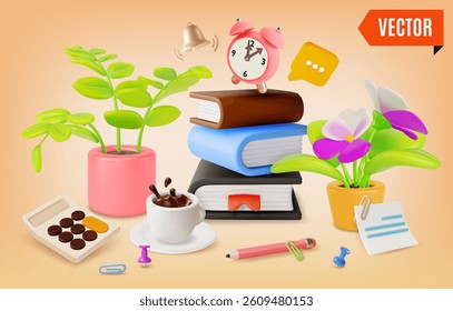 3d Mindfulness and Study Guides Concept Background Cartoon Design Style. Vector illustration of Simple Practice to Increase Awareness in Learning