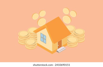 3D Mini house with stack of coins.Investment on real estate concept.3d goal for business, bank, finance, investment, money illustrations.
