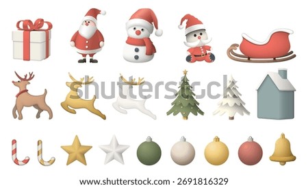 3D miniature model collection of Christmas elements isolated graphic illustration.