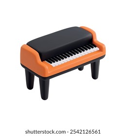 Piano em miniatura 3D com design laranja e preto, ilustração vetorial