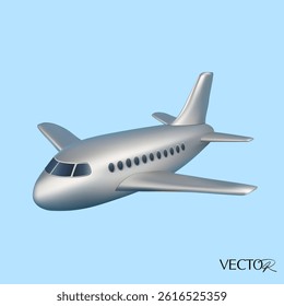 3d minimal airplane in metal, isolated on background. Airplane icon in 3d vector