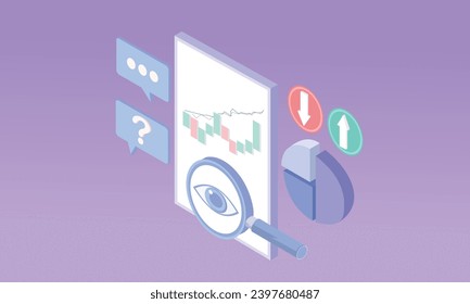 3d minimal Analytical Concepts Stock.on Pastel purple background. 3d graph stock vector icon for financial render illustration