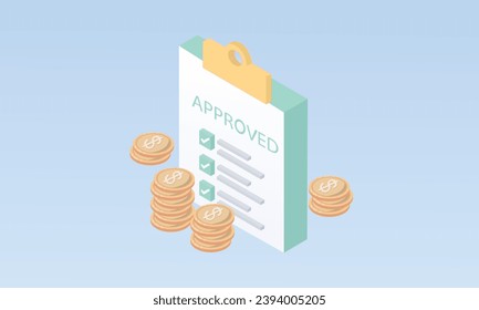 3d minimal Approved credit bill. good credit score receiving loan approval from bank. Personal finance. 3D document, banking, manage finances render. excellent rating credit, mortgage loans.