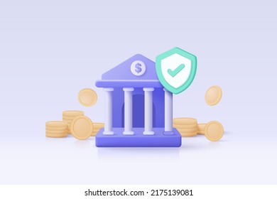 3d minimal bank deposit and withdrawal, transactions money service with secure, banking financial concept. bank building with money coin investment. 3d bankink vector icon render illustration - Shutterstock ID 2175139081