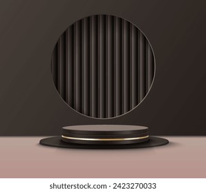 3D minimal blue cylinder podium with circle hole and reflective floor for product display or presentation. stage pedestal platform