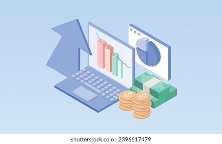 3d minimal Business and Chart Concept.on pastel background