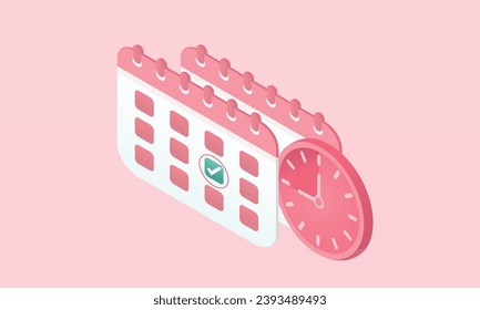 3d minimal calendar marked date and time for reminder day. Calendar with todo list for schedule appointment, event day and time, calendar planning 3d concept.on pastel pink background.