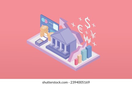3d minimal Cashless society, online mobile banking and secure payment concept.on pastel background