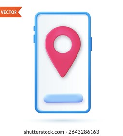 3d minimal city map gps navigation smartphone icon. mobile app interface, geolocation, concept. App search map navigation. Pin checking red color, point. Delivery online. Vector illustration