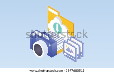 3d minimal Cloud storage with digital data and files Upload photos and videos to the cloud.on Pastel Blue background.3d vector icon for technology,business illustration.