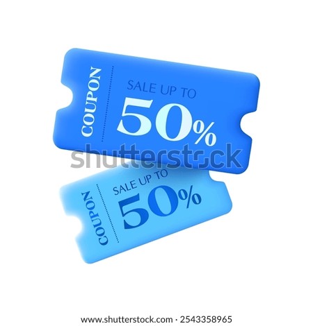 3d minimal coupons with coupon code, percentage price off, isolated on white background. Gift voucher mockup icon template for sale off poster. 3d coupon vector