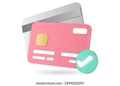 3d minimal credit card concept of online successful payment, online payment concept. money financial security for online shopping.