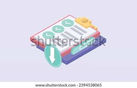 3d minimal download document vector icon concept. 3d white clipboard task management todo checklist. Reading mark symbol on website. download content for note book.on pastel background