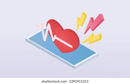 3d minimal emergency call to hospital for diagnostic health pharmaceutical. Heart check up online consultation with call center.on pastel purple background.