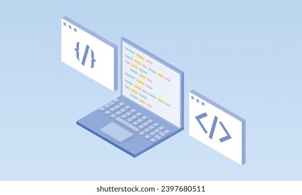 3d minimal Encoding Icon Coding screen web development concept.on Pastel Blue background.3d vector icon for technology,business illustration.