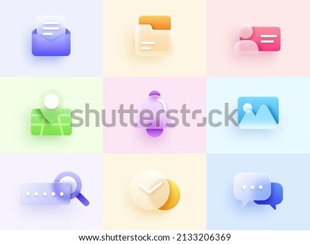3d minimal glass morphism ui icon set for website or mobile app.