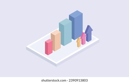 3d minimal graph icon for business new idea. Excellent business graph on mobile. under creative solution concept. 3d goal for business, bank, finance, investment, money.on pastel purple background.