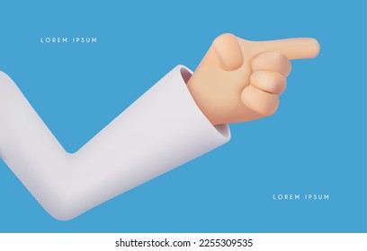 3D minimal hand with point gesture isolate on blue.