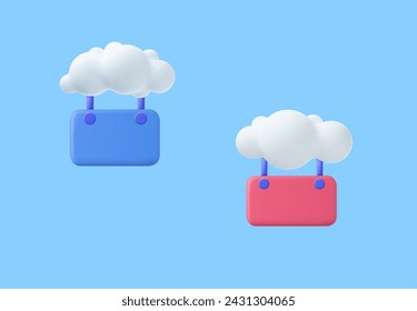 3D Minimal Hanging Chat bubbles by Cloud, Comment, hanging sign for text replacement on pink background. 3D rendering, Vector illustration