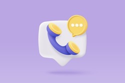 3d Minimal Icon Call Phone And Bubble Talk Speaking Phone. Talking With Service Support Hotline, Call Center 3d Concept. 3d Telephone Icon Vector Render Illustration For Call Contact Customer Service
