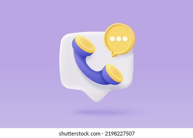 3d minimal icon call phone and bubble talk speaking phone. Talking with service support hotline, call center 3d concept. 3d telephone icon vector render illustration for call contact customer service - Shutterstock ID 2198227507