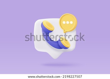 3d minimal icon call phone and bubble talk speaking phone. Talking with service support hotline, call center 3d concept. 3d telephone icon vector render illustration for call contact customer service
