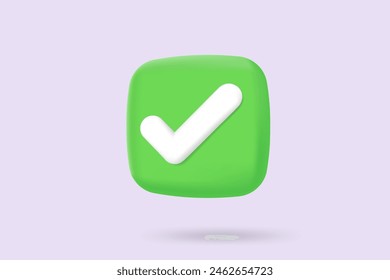 3d minimal icon check mark illustrator Approvement concept, tick select, accept, agree on application 3d. select icon vector