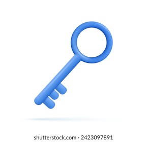 3d Minimal key isolated on white background. Simple design. 3d rendering. Protection and security sign. Real estate concept. Private key, digital key. Vector illustration