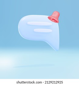 3D Minimal magenta chat bubble on blue background with reminder, push notification icon. Vector illustration.