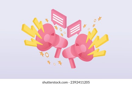 3d minimal Marketing or advertising concept, 3d megaphone loudspeaker in realistic cute cartoon style.on pastel purple background.