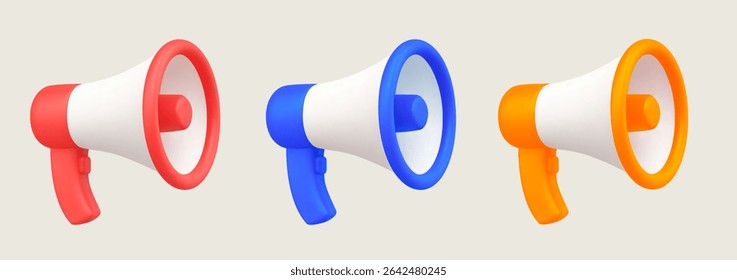 3d minimal megaphone in different colors, isolated on background. Megaphone icon collection in 3d vector