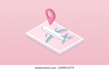 3d minimal mobile phone for flight airplane, suitcase, tourism and travel planning with flight plane. 3d travel booking and service.on pastel pink background.isometric vector design Illustration.