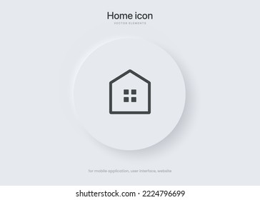 3d minimal modern home, homepage, base, main page, house push button icon emblem symbol, sign. 3d blue home icon. Mobile app icons. Device UI UX mockup. Isolated vector elements.