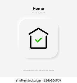 3d minimal modern home, homepage, base, main page, house icon emblem symbol, sign. 3d blue home icon. Mobile app icons. Device UI UX mockup. Isolated vector elements.