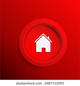 3d minimal modern home, homepage, base, main page, house push button icon emblem symbol, sign. 3d red home icon. Mobile app icons. Device UI UX mockup. Isolated vector elements.