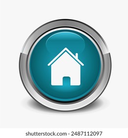3d minimal modern home, homepage, base, main page, house push button icon emblem symbol, sign. 3d blue home icon. Mobile app icons. Device UI UX mockup. Isolated vector elements.